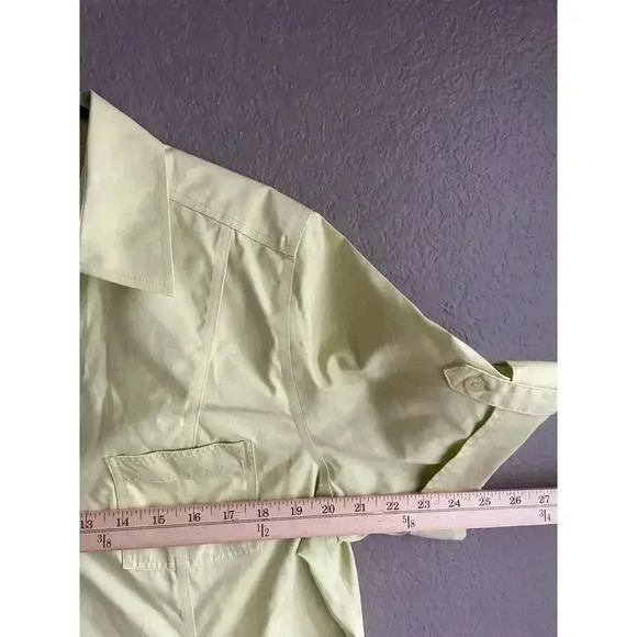 Chicos Womens Shirt 3 Yellow Green Rolled Sleeve Cotton Button Up Collared - Picture 7 of 7